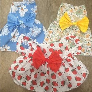 Set of Three Floral and Strawberry Dog Dresses